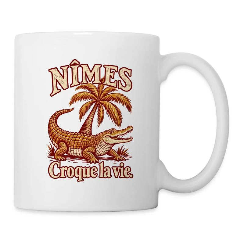 Nîmes, crocodile et palmier — Mug blanc, blanc