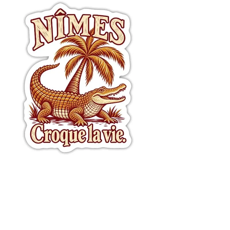 Nîmes, crocodile et palmier — Sticker taille M (15 x 15 cm), blanc mat