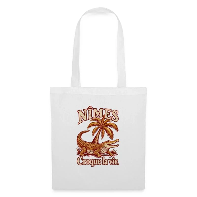Nîmes, crocodile et palmier — Sac en tissu, blanc