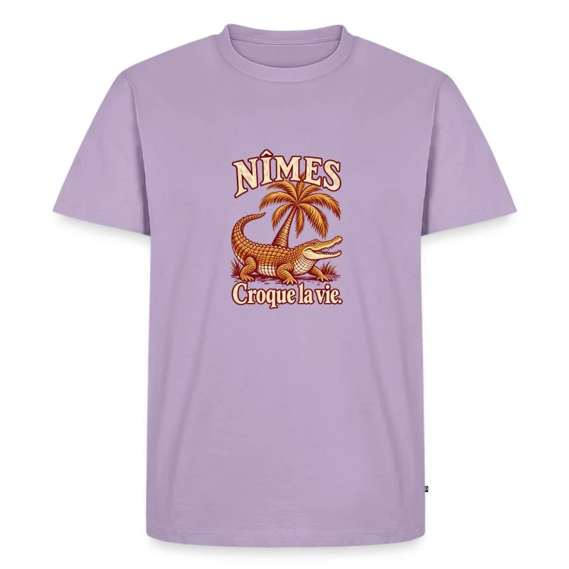 Nîmes, crocodile et palmier — T-shirt Premium bio Homme, lavande
