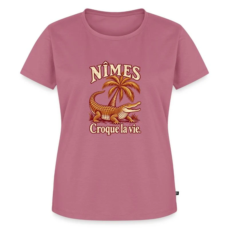 Nîmes, crocodile et palmier — T-shirt Premium bio Femme, mauve