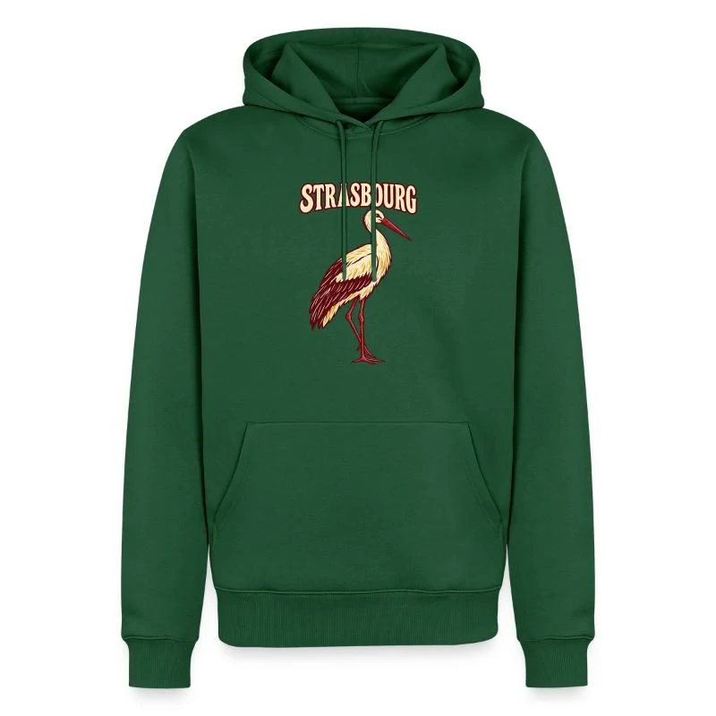 Strasbourg, cigogne alsacienne — Sweat à capuche Premium bio Homme, vert bouteille