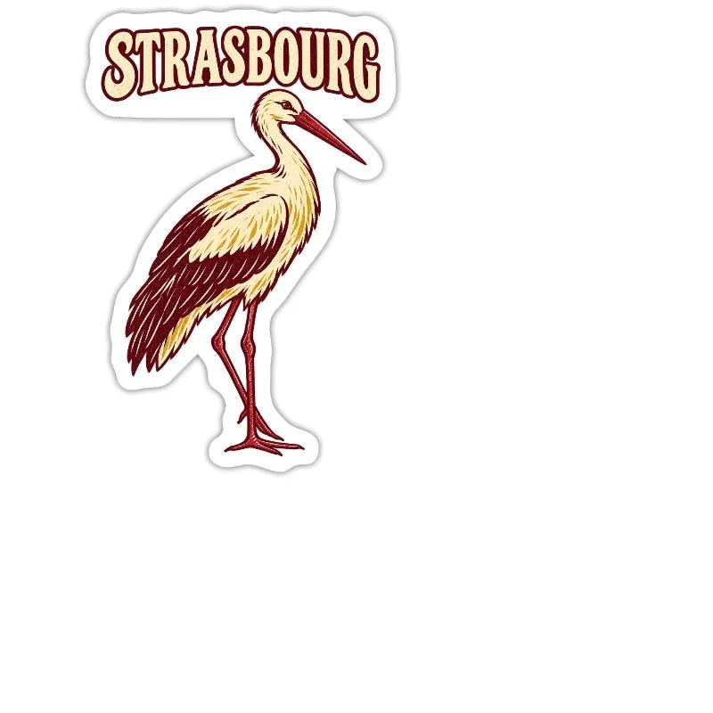 Strasbourg, cigogne alsacienne — Sticker taille M (15 x 15 cm), blanc mat