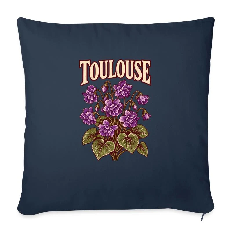 Toulouse, violettes de la Ville rose — Housse de coussin décorative 45 x 45 cm, bleu marine