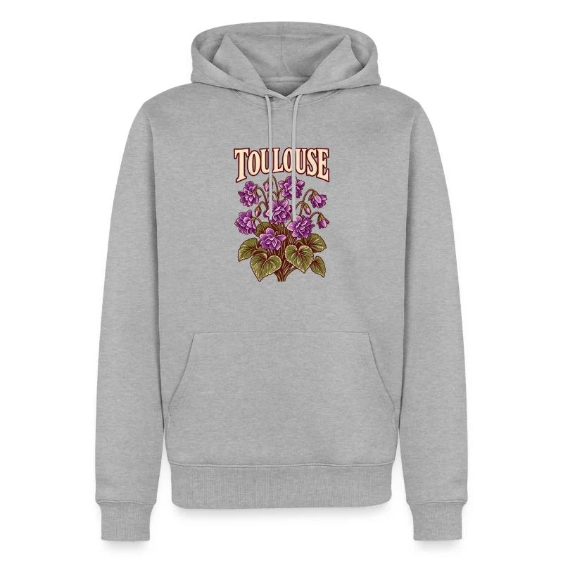 Toulouse, violettes de la Ville rose — Sweat à capuche Premium bio Homme, gris chiné