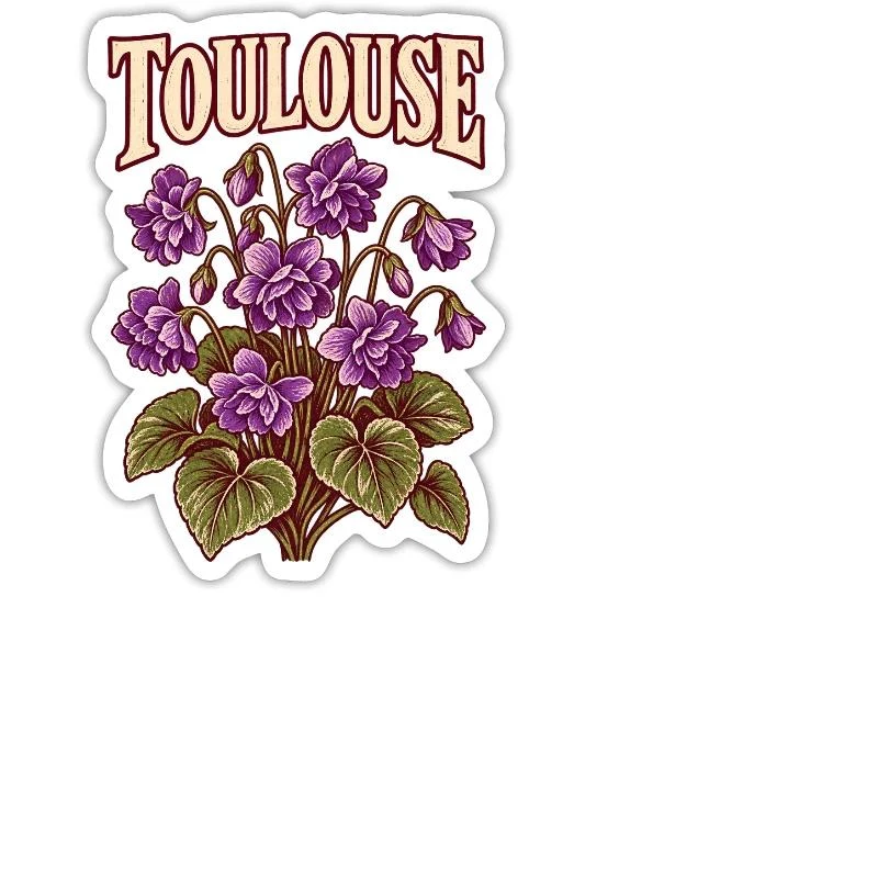 Toulouse, violettes de la Ville rose — Sticker taille M (15 x 15 cm), blanc mat