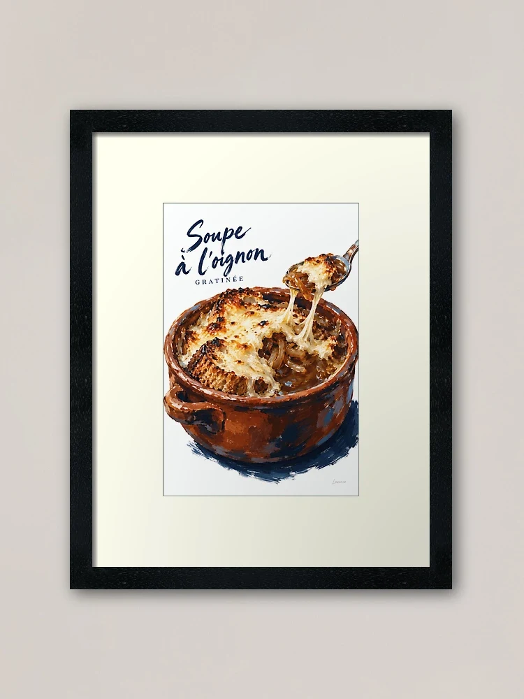 Soupe à l’oignon gratinée — Impression encadrée · Noir