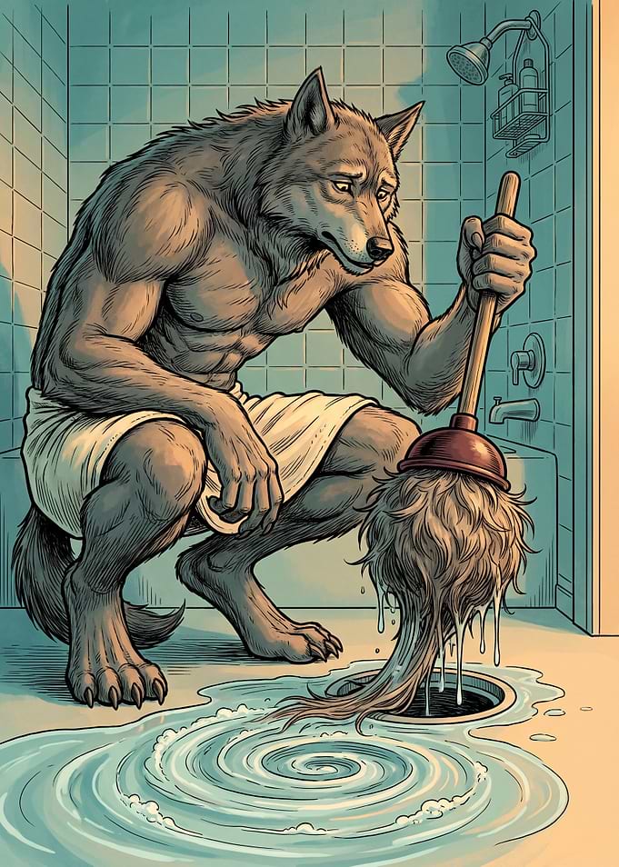 Le loup-garou débouche la douche