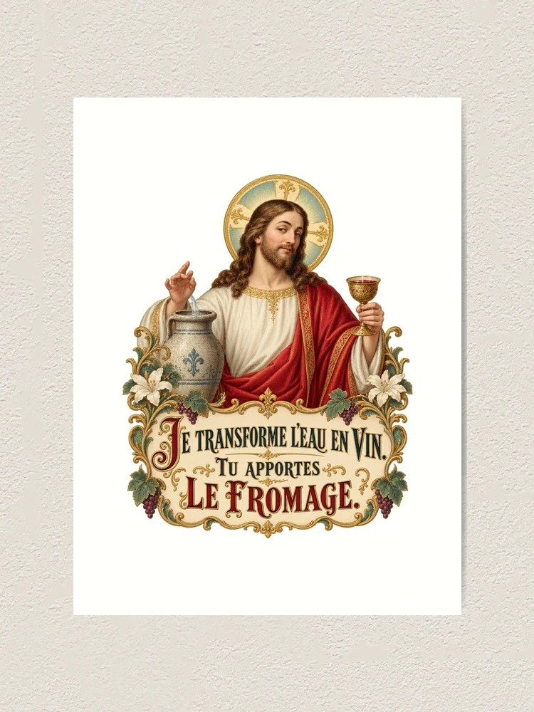 Je transforme l’eau en vin. Tu apportes le fromage — Impression artistique