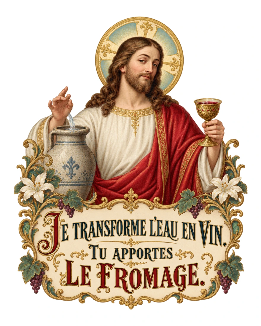 Je transforme l’eau en vin. Tu apportes le fromage