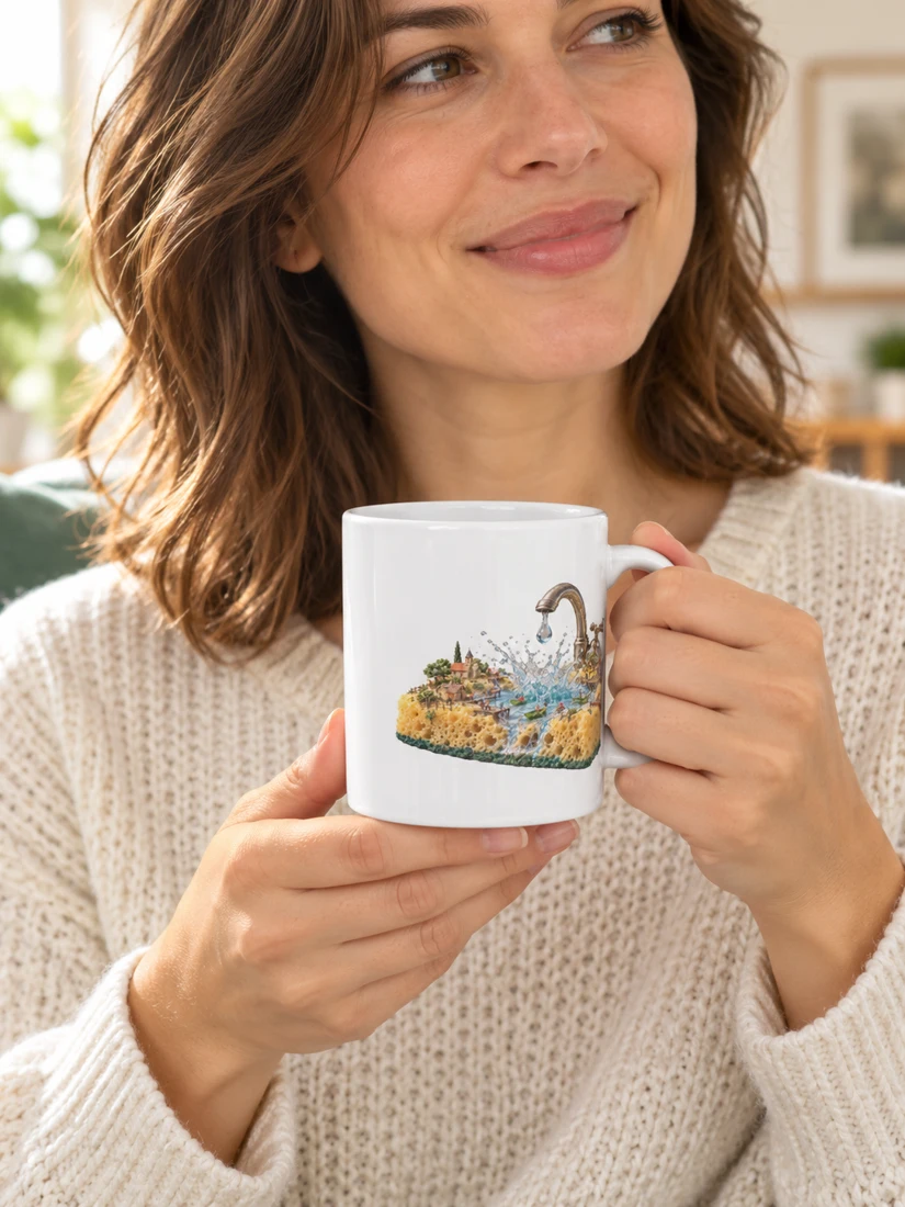 Le déluge sur une éponge — Mug classique présenté par une personne fictive