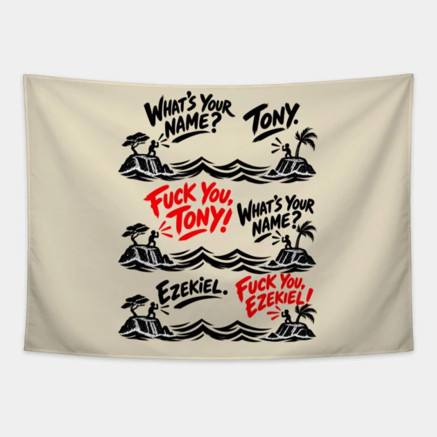 Tony et Ezekiel — D’une île à l’autre — Tenture murale, fond crème
