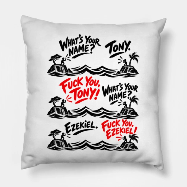 Tony et Ezekiel — D’une île à l’autre — Coussin, fond blanc