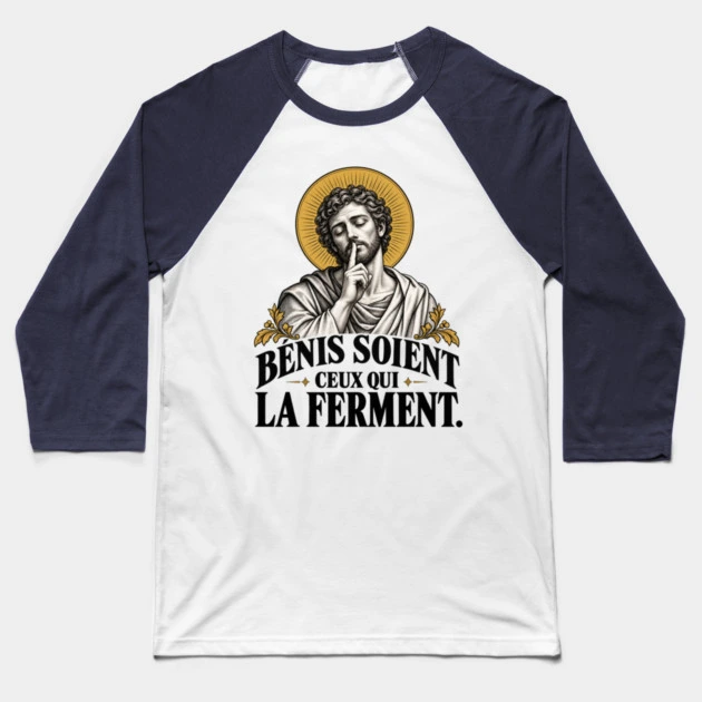 Bénis soient ceux qui la ferment — T-shirt baseball, Blanc et bleu marine