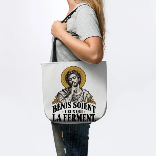 Bénis soient ceux qui la ferment — Tote bag, Fond blanc
