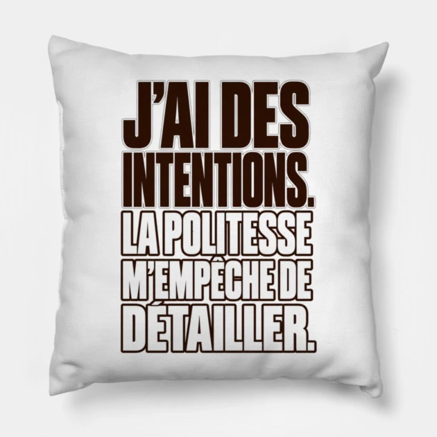 J&rsquo;ai des intentions. La politesse m&rsquo;emp&ecirc;che de d&eacute;tailler. &mdash; Coussin, Motif sur fond blanc