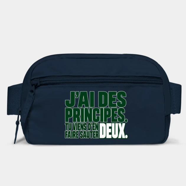 J&rsquo;ai des principes. Tu viens d&rsquo;en faire sauter deux. &mdash; Sac banane, Bleu marine