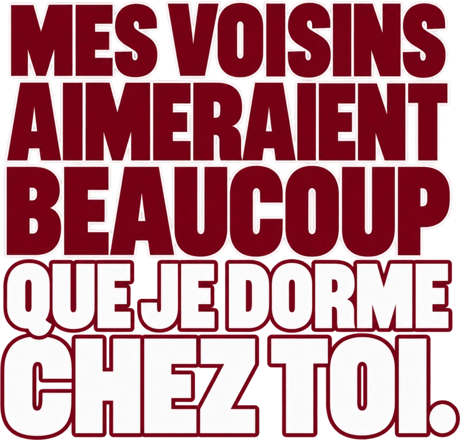 Message typographique : Mes voisins aimeraient beaucoup que je dorme chez toi.