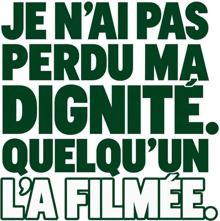 Message typographique : Je n’ai pas perdu ma dignité. Quelqu’un l’a filmée.