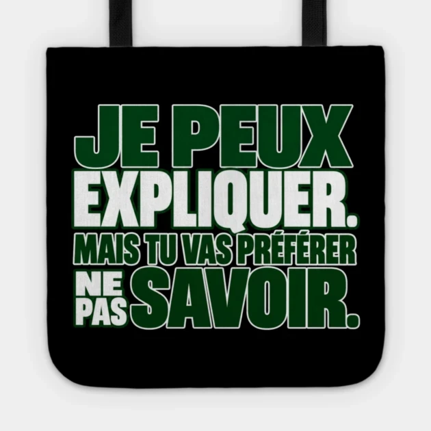 Je peux expliquer. Mais tu vas préférer ne pas savoir. — Tote bag, Motif sur fond noir