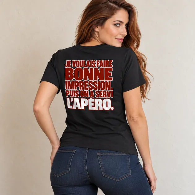 Mise en situation : Je voulais faire bonne impression. Puis on a servi l’apéro. — T-shirt classique, Noir