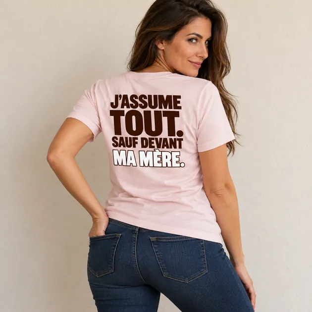 Mise en situation : J’assume tout. Sauf devant ma mère. — T-shirt classique, Rose tendre