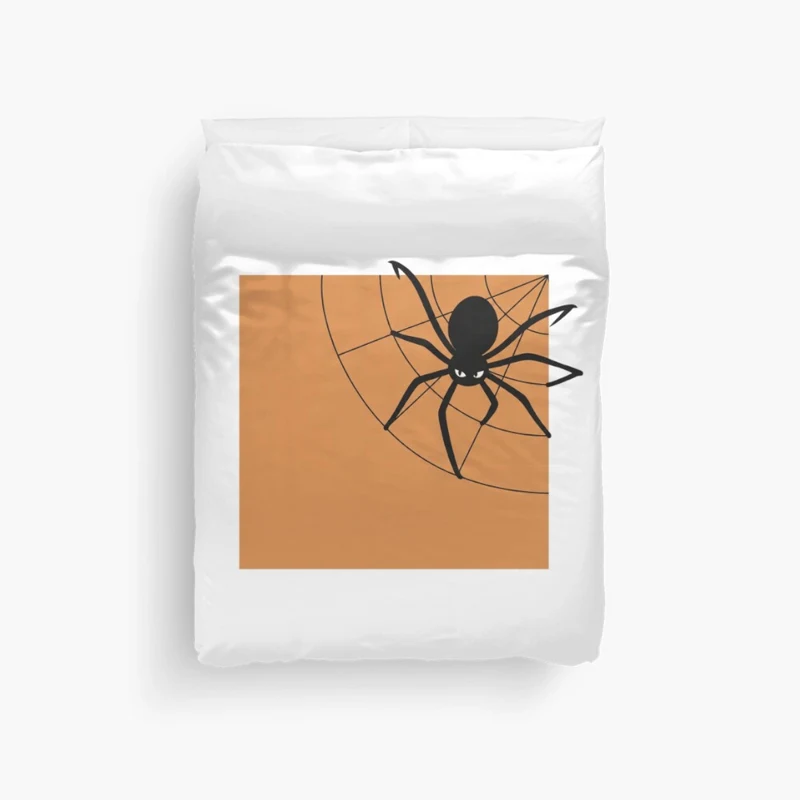 Housse de couette blanche LaZENco avec une araignée noire et sa toile sur un carré orange